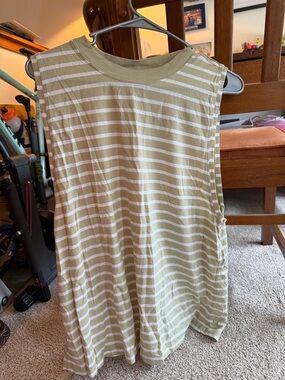 lululemon athletica Olive Green & White Striped Sleeveless Top